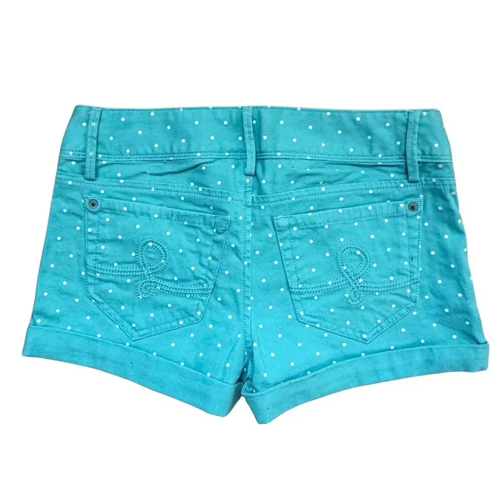 Lilly Pulitzer Clifton Shorts Sz 00 Aqua with White Polka Dots 2 Button Closure